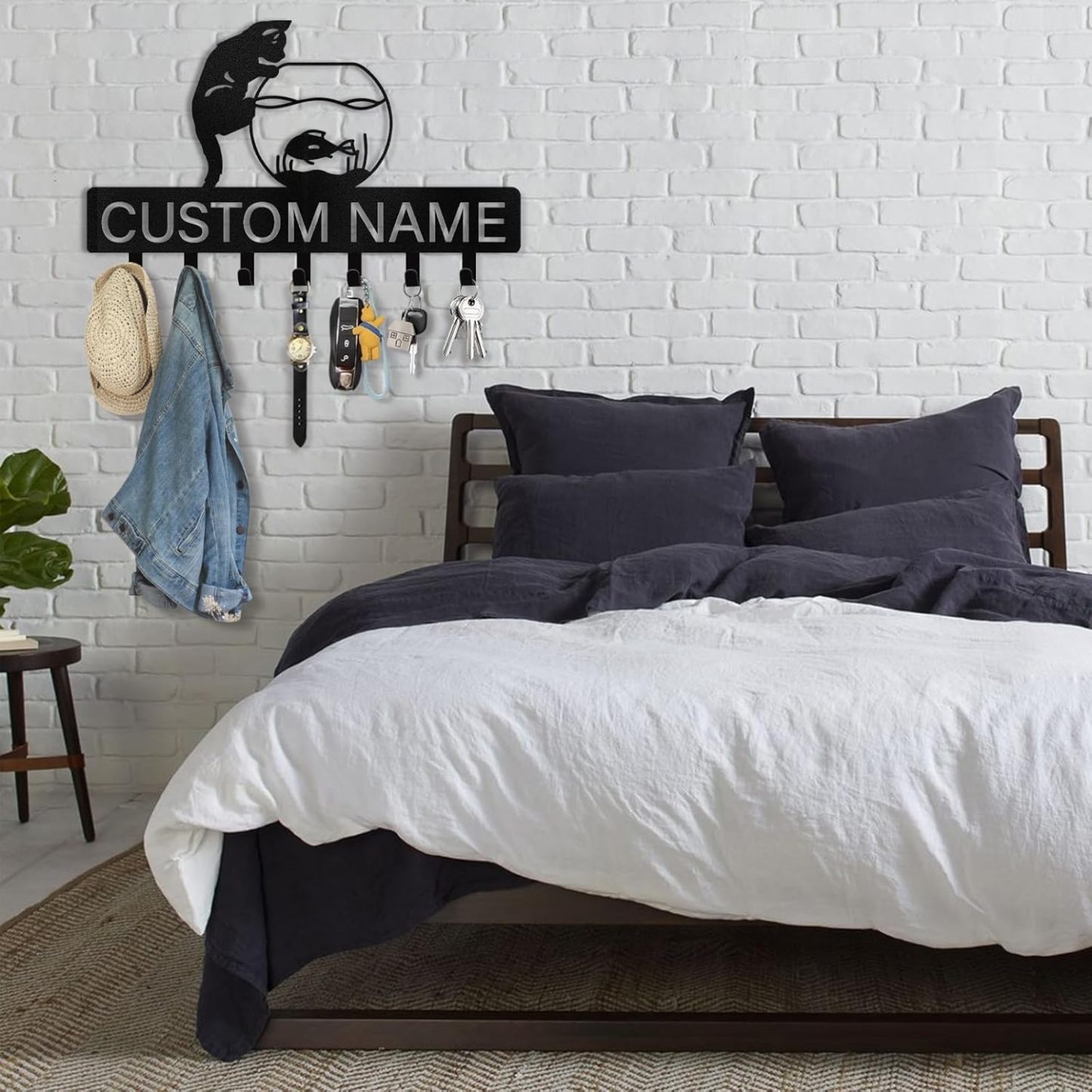 Custom Cat Key Holder for Wall, Custom Name Cat Key Rack Hanger with Hooks-MetalsignX