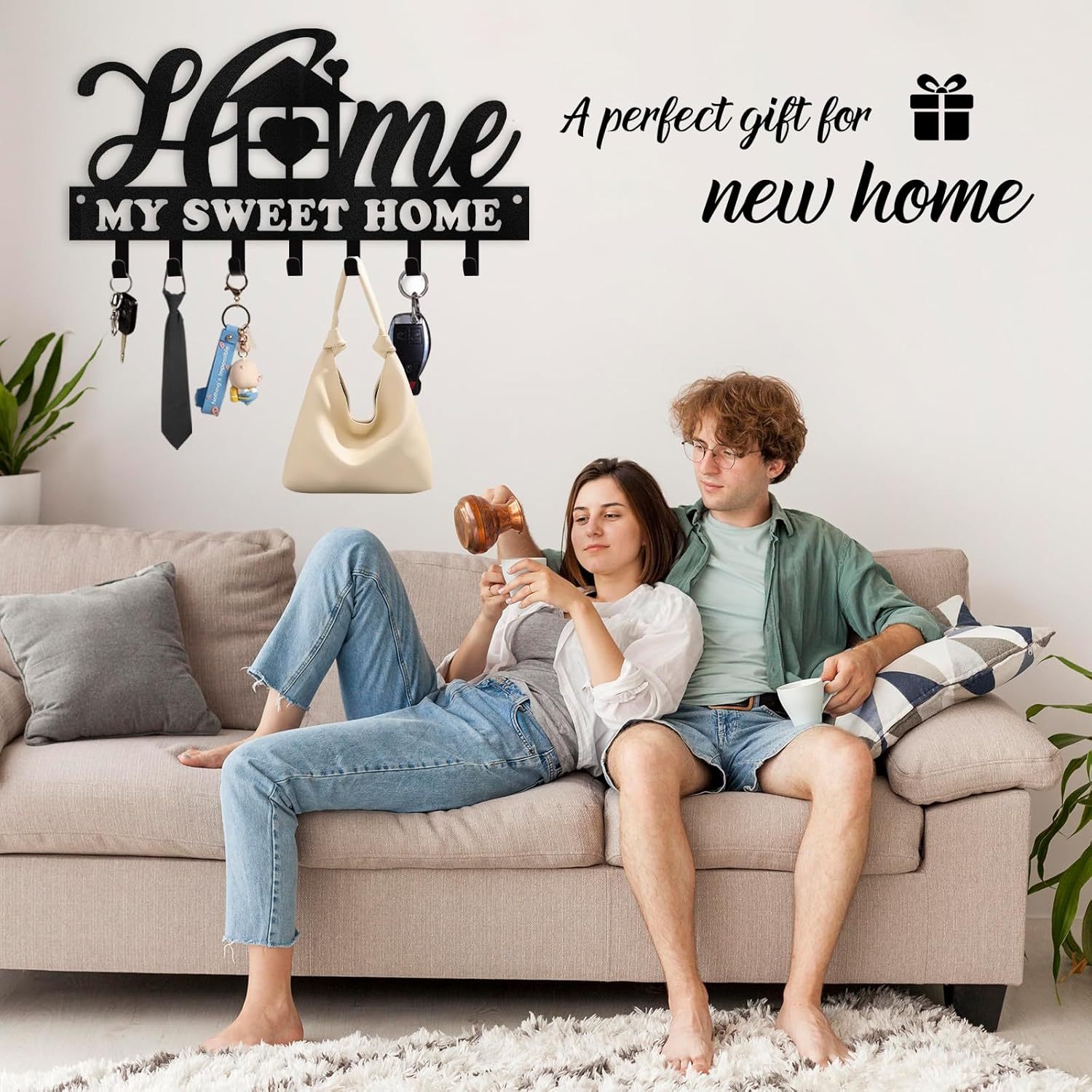 Personalized Key Holder for Wall, Sweet Home Key Holder Wall Mounted-MetalsignX