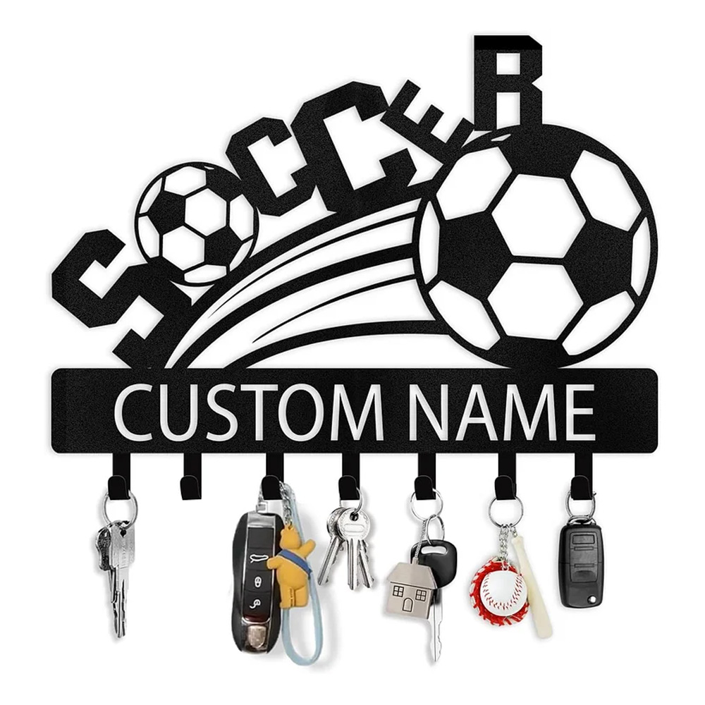 Personalized Key Holder Wall Mount, Soccer Theme Key Holder for Wall-MetalsignX