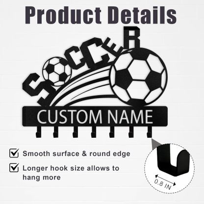 Personalized Key Holder Wall Mount, Soccer Theme Key Holder for Wall-MetalsignX