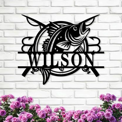 Personalized Largemouth Bass Metal Sign, Custom Fishing Last Name Sign for Home, Fish Family Signs Wall Decor-MetalsignX