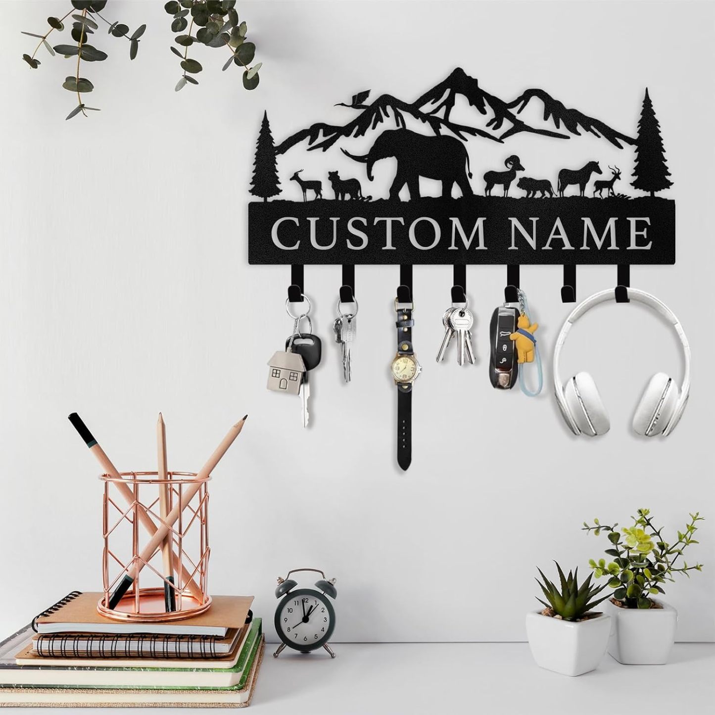 Personalized Polar Deer & Bear Key Holder on Wall | Wall-Mounted Key Organizer Rack-MetalsignX