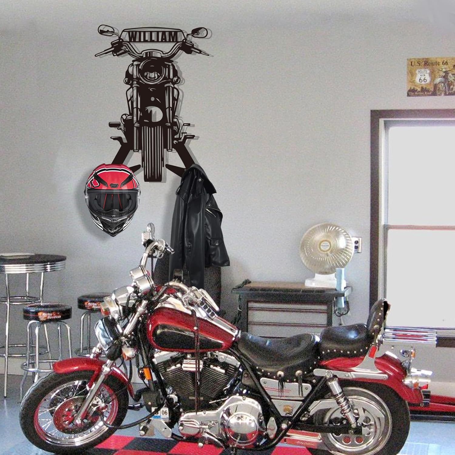 Custom Name Iron Helmet Hanger ,Durable Wall-Mounted Rack for Bikers-MetalsignX