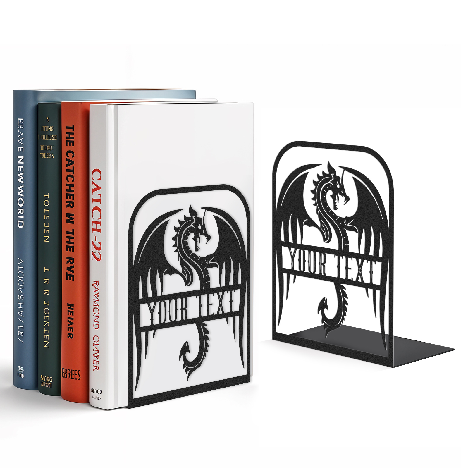 Personalized Name Book Ends Metal, Heavy Duty Bookends for Shelves Decorative, Dinosaur Non-Slip Book Stopper, Modern Bookshelf Decor for Home Office Desk, Gifts for Readers Color08