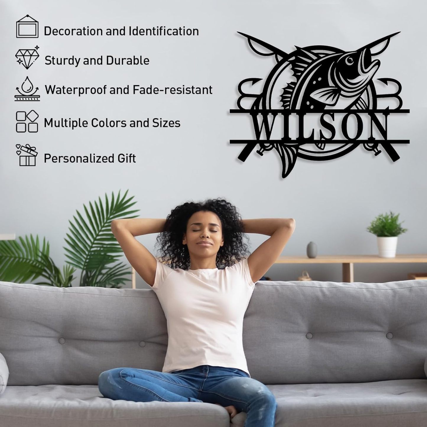 Personalized Largemouth Bass Metal Sign, Custom Fishing Last Name Sign for Home, Fish Family Signs Wall Decor-MetalsignX