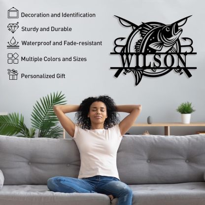 Personalized Largemouth Bass Metal Sign, Custom Fishing Last Name Sign for Home, Fish Family Signs Wall Decor-MetalsignX