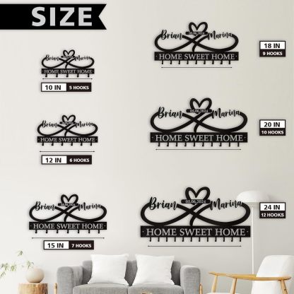 Custom Key Holder for Wall with Couple's Name, Heart Key Rack Wall Mount-MetalsignX