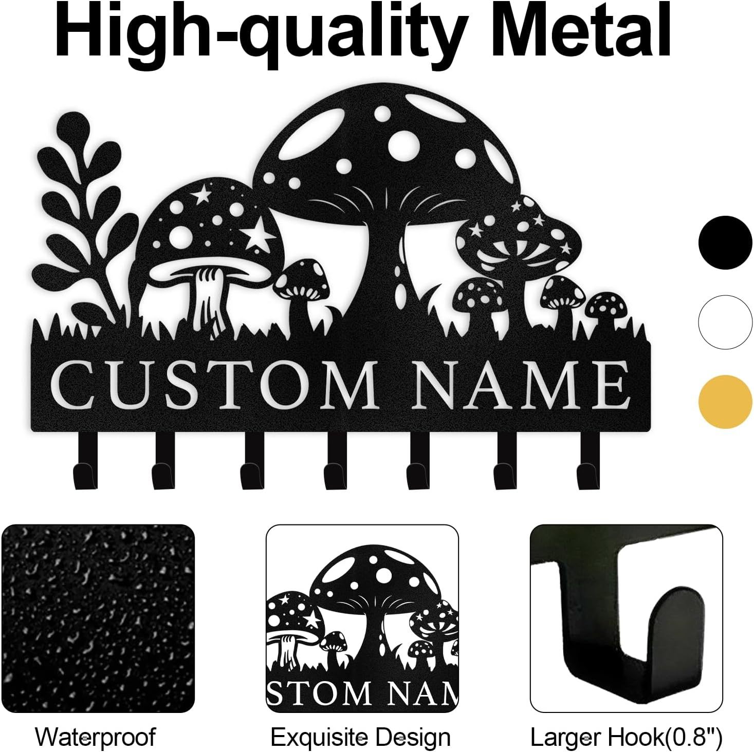 Mushroom & Grass Metal Key Holder ，Whimsical Fairy Garden Wall Hook-MetalsignX