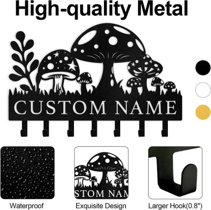 Mushroom & Grass Metal Key Holder ，Whimsical Fairy Garden Wall Hook-MetalsignX