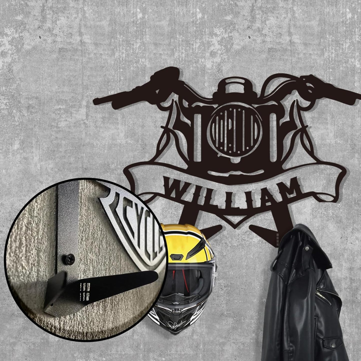 Custom Motorcycle Helmet Holder, Wall Mount Organizer with Hooks, Personalized Helmet Display-MetalsignX