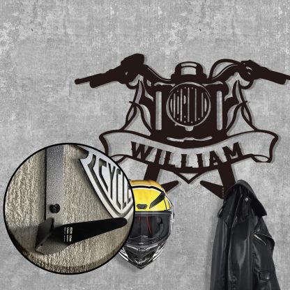 Custom Motorcycle Helmet Holder, Wall Mount Organizer with Hooks, Personalized Helmet Display-MetalsignX