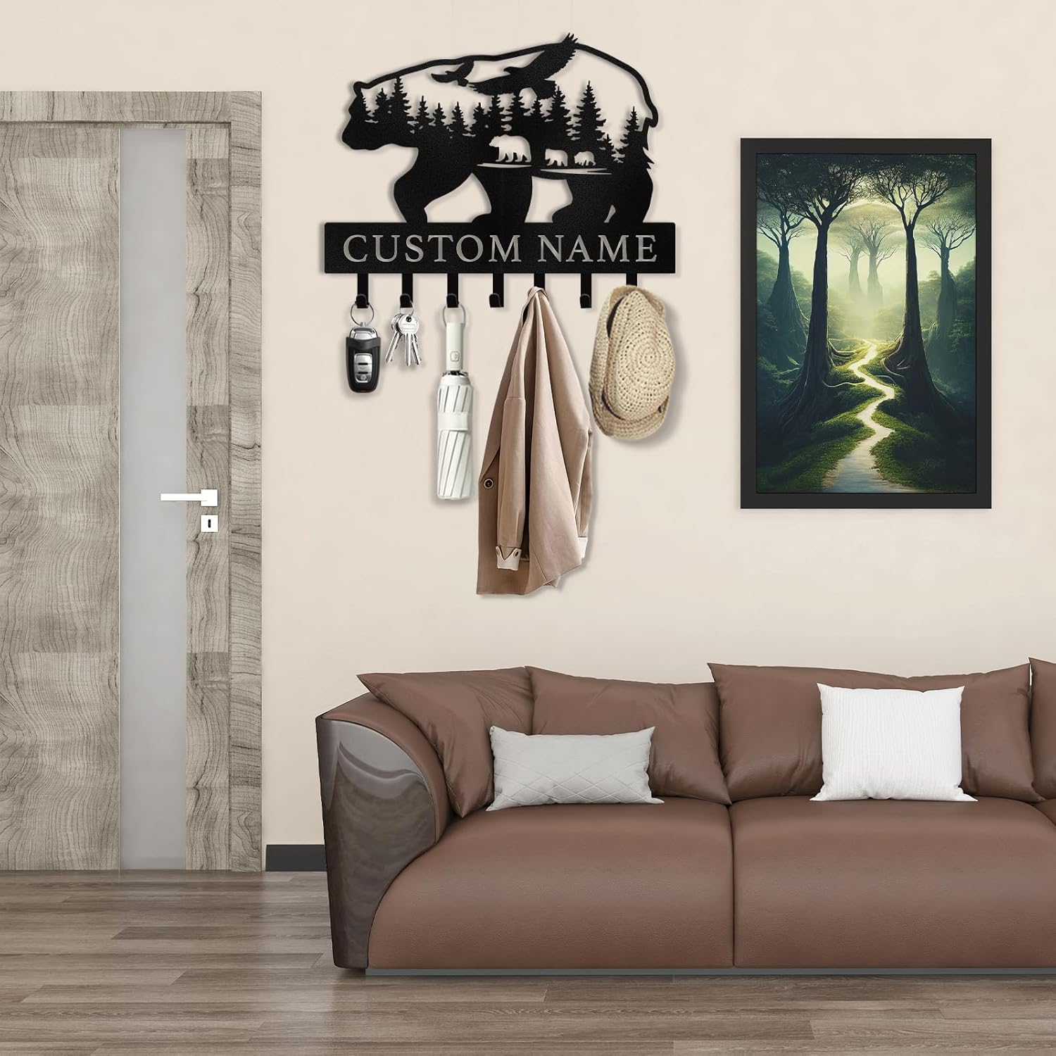 Personalized Polar Deer & Bear Key Holder on Wall | Wall-Mounted Key Organizer Rack-MetalsignX