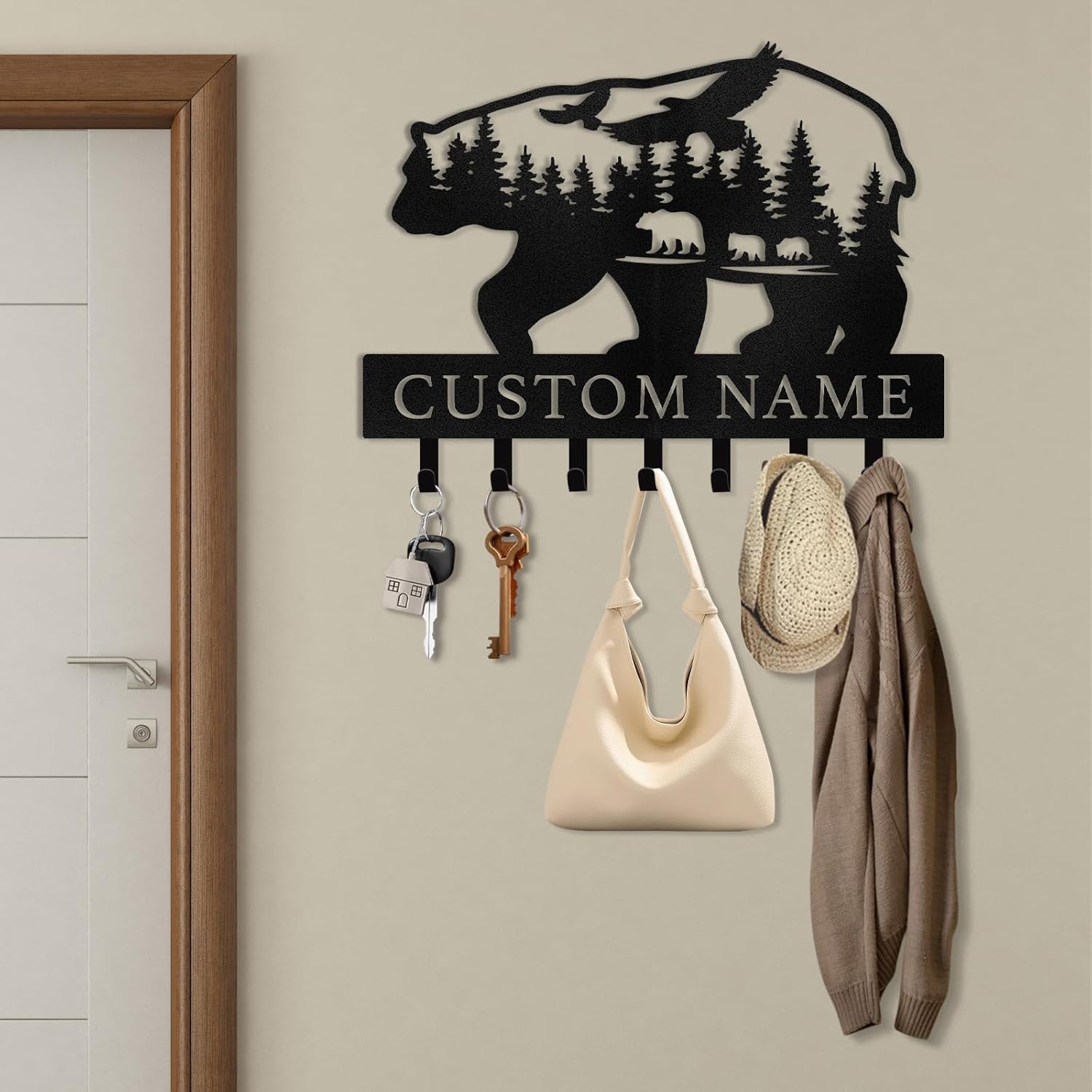 Personalized Polar Deer & Bear Key Holder on Wall | Wall-Mounted Key Organizer Rack-MetalsignX