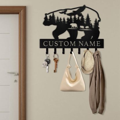 Personalized Polar Deer & Bear Key Holder on Wall | Wall-Mounted Key Organizer Rack-MetalsignX