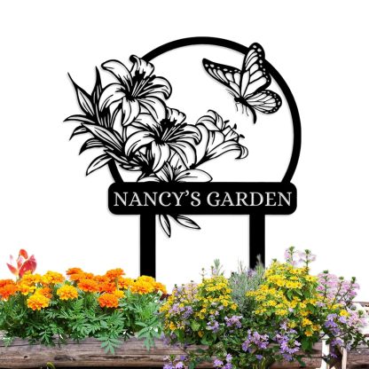 Personalized Garden Signs, Customized Metal Yard Sign Stakes, Custom Butterfly Garden Name Sign,-MetalsignX
