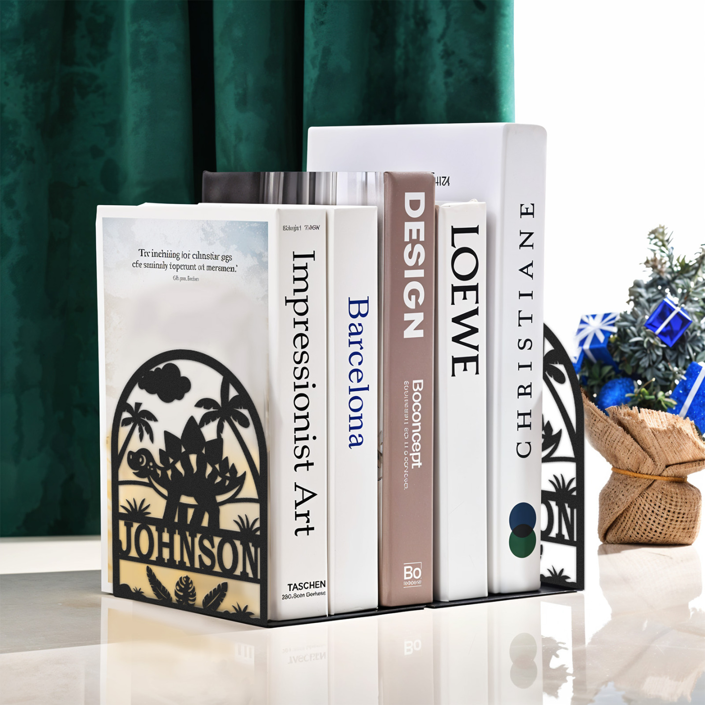 Personalized Name Book Ends Metal, Heavy Duty Bookends for Shelves Decorative, Dinosaur Non-Slip Book Stopper, Modern Bookshelf Decor for Home Office Desk, Gifts for Readers Color08