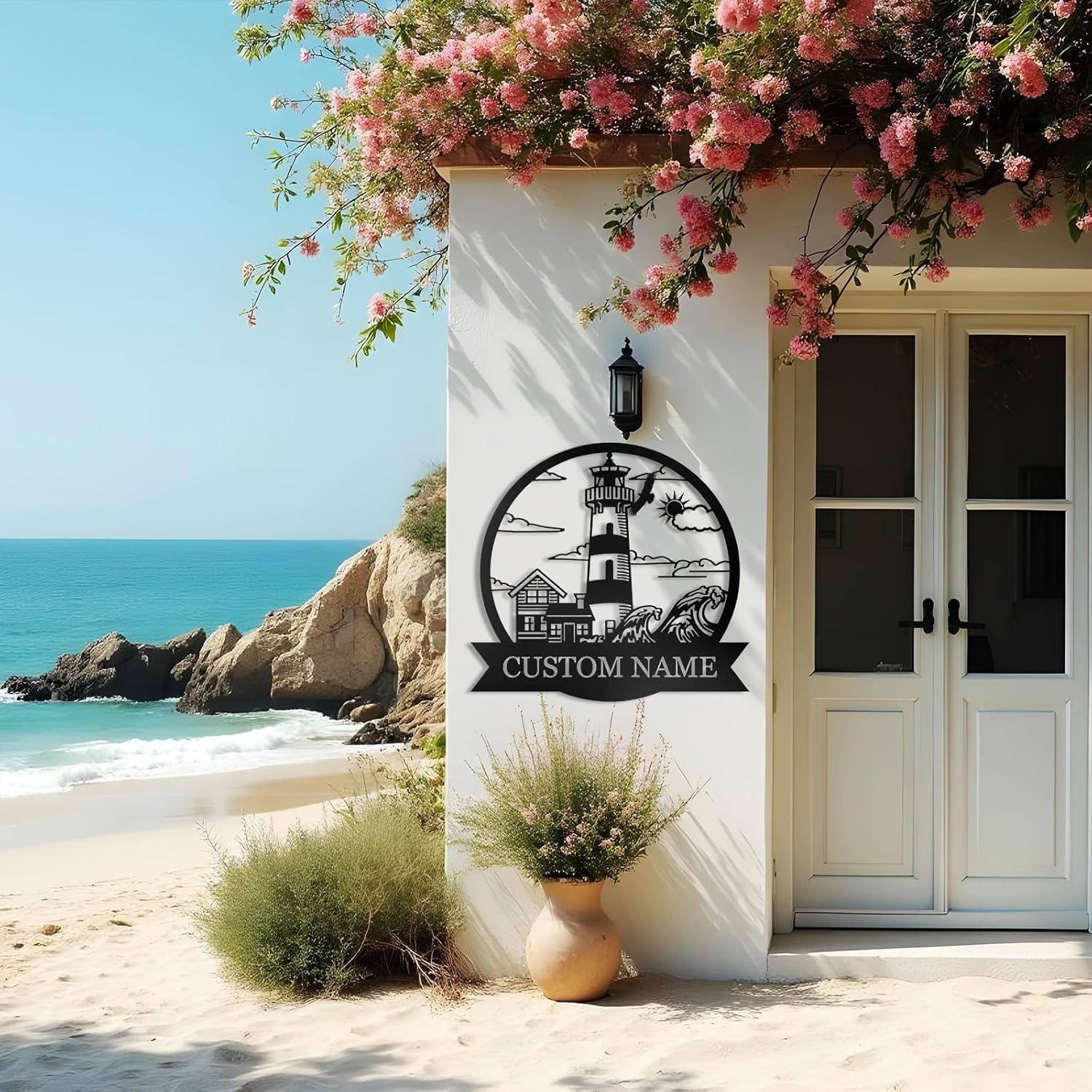 Personalized Lighthouse Metal Sign – Custom Nautical Outdoor Wall Decor for Beach House & Cabin-MetalsignX