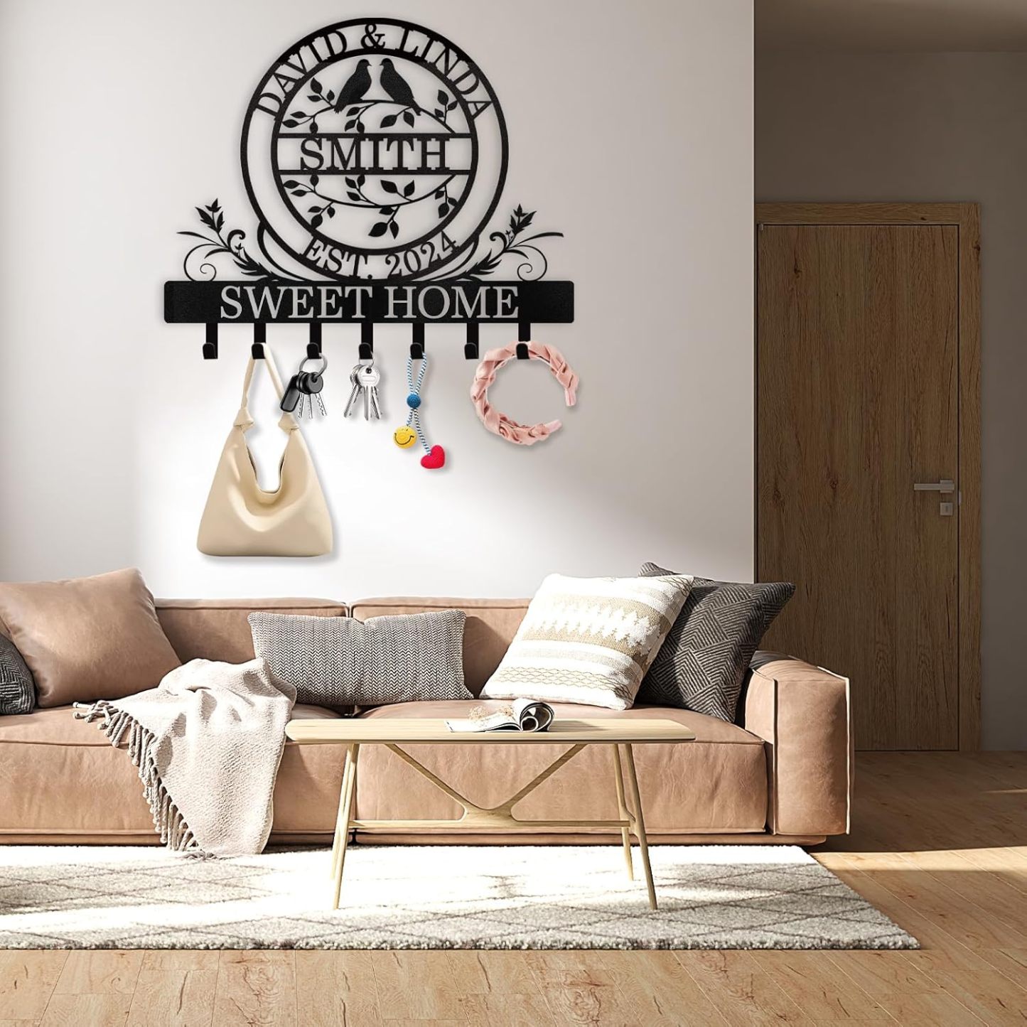 Personalized Couple's Name Key Rack Coat Rack, Metal Key Holder, Housewarming Gifts-MetalsignX