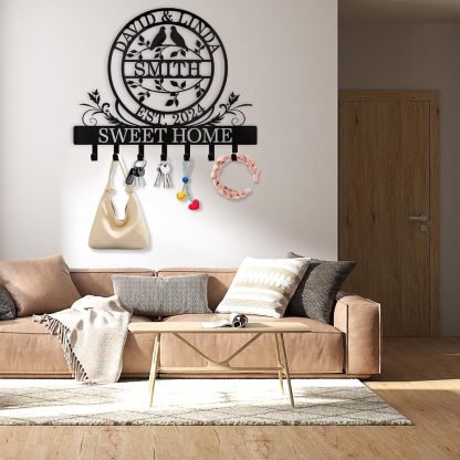 Personalized Couple's Name Key Rack Coat Rack, Metal Key Holder, Housewarming Gifts-MetalsignX