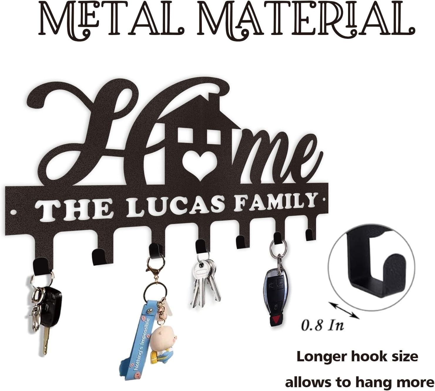 Custom Name Key Holder, Sweet Home Key Rack, Personalized Wall Decor for Home Organization-MetalsignX