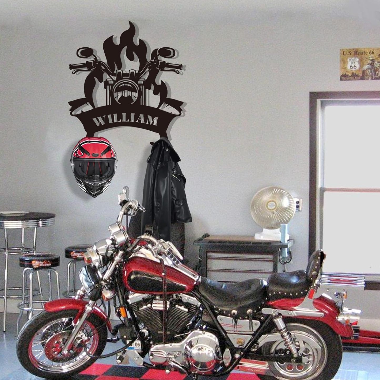 Custom Motorcycle Gear Organizer & Display, Heavy, Duty Metal Helmet Rack-MetalsignX