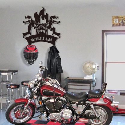 Custom Motorcycle Gear Organizer & Display, Heavy, Duty Metal Helmet Rack-MetalsignX