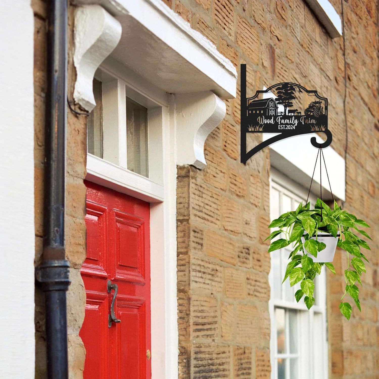 Personalized Iron Hanging Plant Bracket, Customizable Decorative Wall Plant Hanger Indoor Outdoor, Custom Name Bird Feeder Hook, Anti Rust Metal Hook for Wind Chimes Lantern