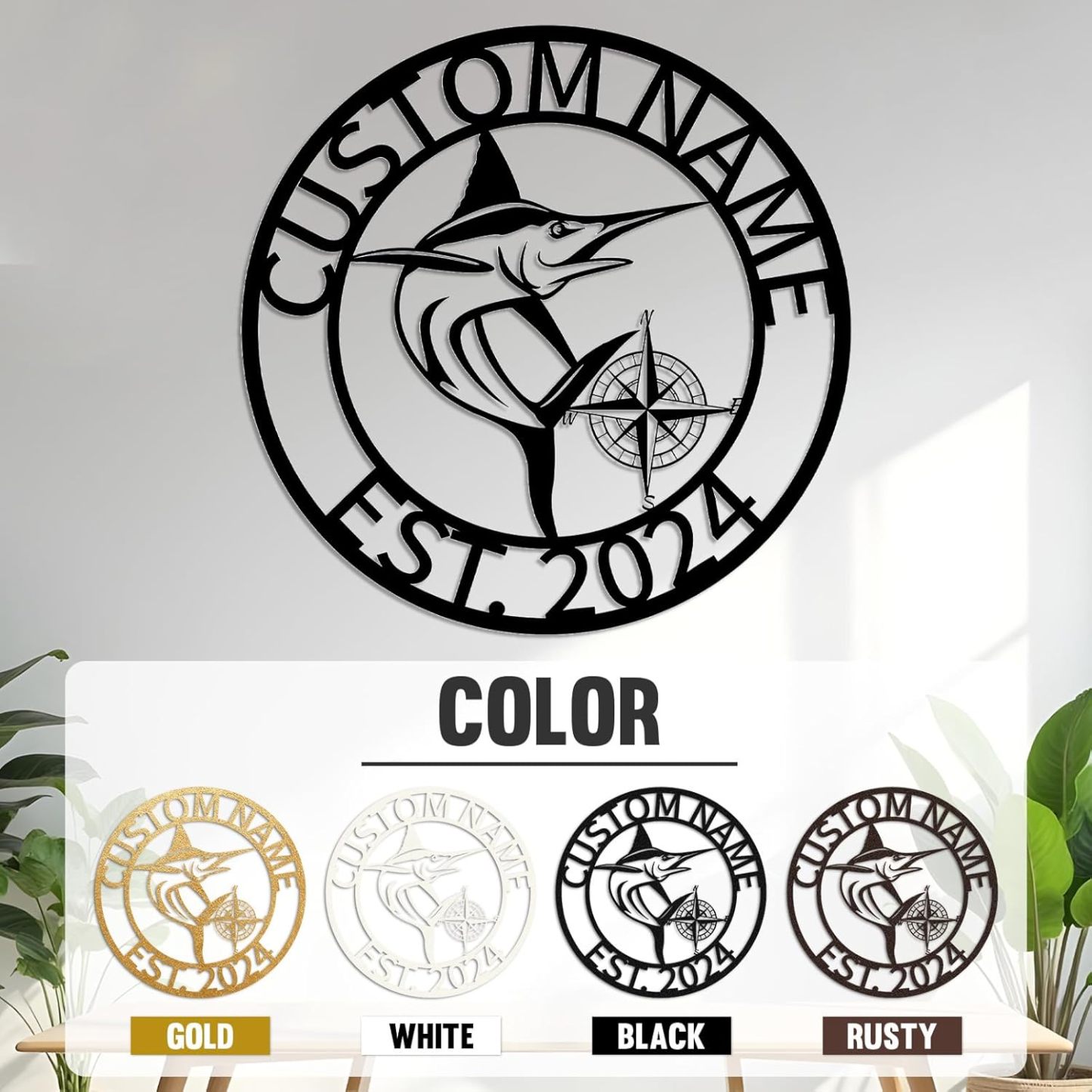 Personalized Largemouth Bass Metal Sign, Custom Fishing Last Name Sign for Home, Fish Family Signs Wall Decor-MetalsignX