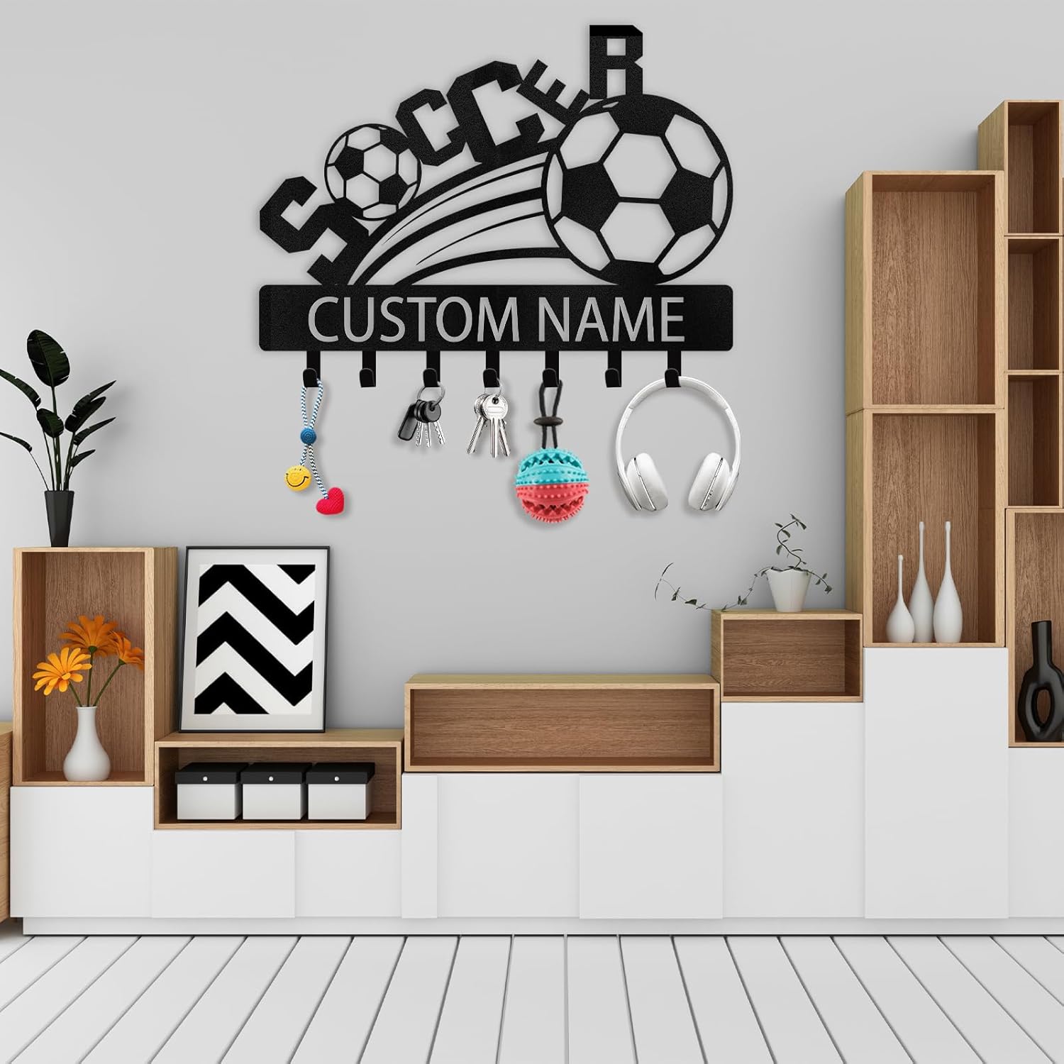 Personalized Key Holder Wall Mount, Soccer Theme Key Holder for Wall-MetalsignX