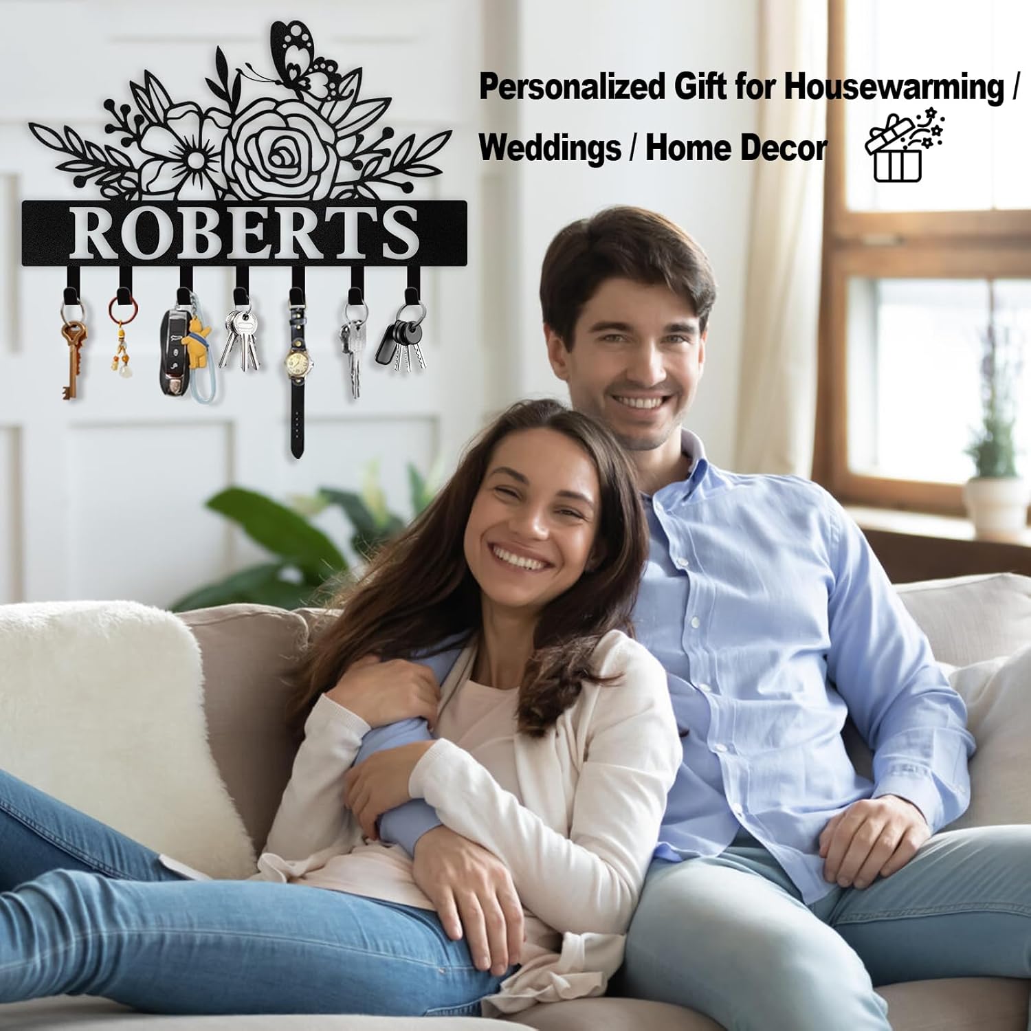 Custom Metal Wall Hook for Living Room,Floral Personalized Key Rack-MetalsignX