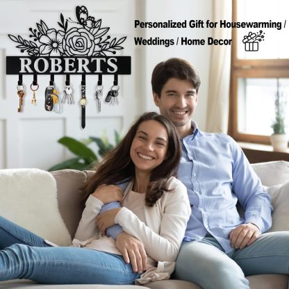 Custom Metal Wall Hook for Living Room,Floral Personalized Key Rack-MetalsignX