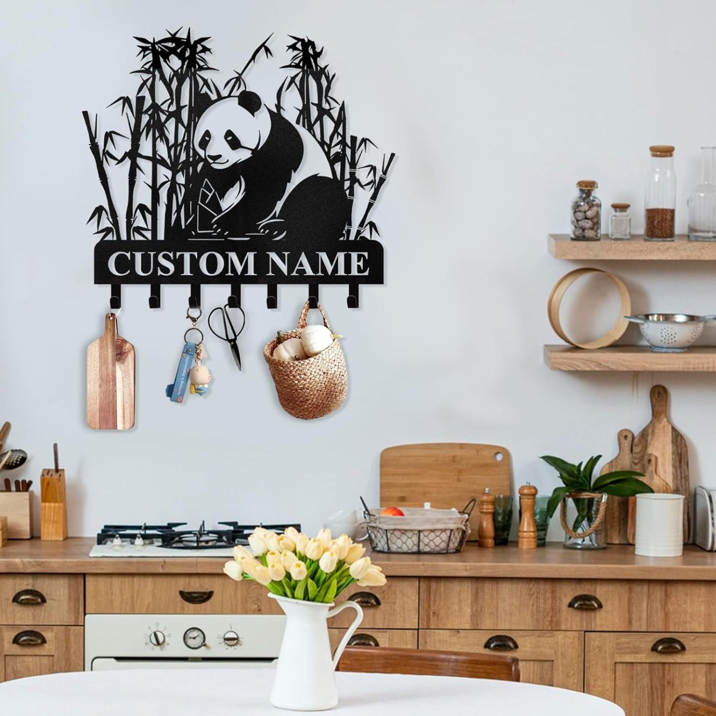 Personalized Metal Key Holder for Wall, Bamboo Panda Animal Key Hanger-MetalsignX
