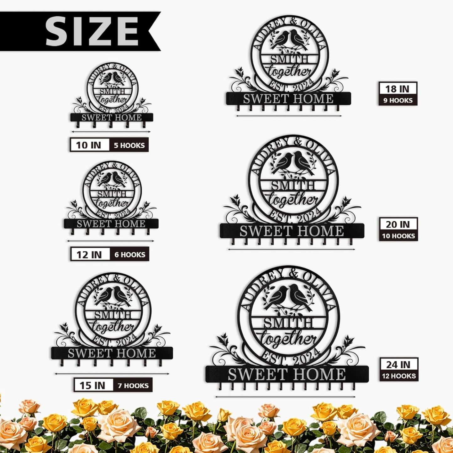 Personalized Key Holder for Wall, Metal Key Rack Wall Mount with Couple's Name-MetalsignX