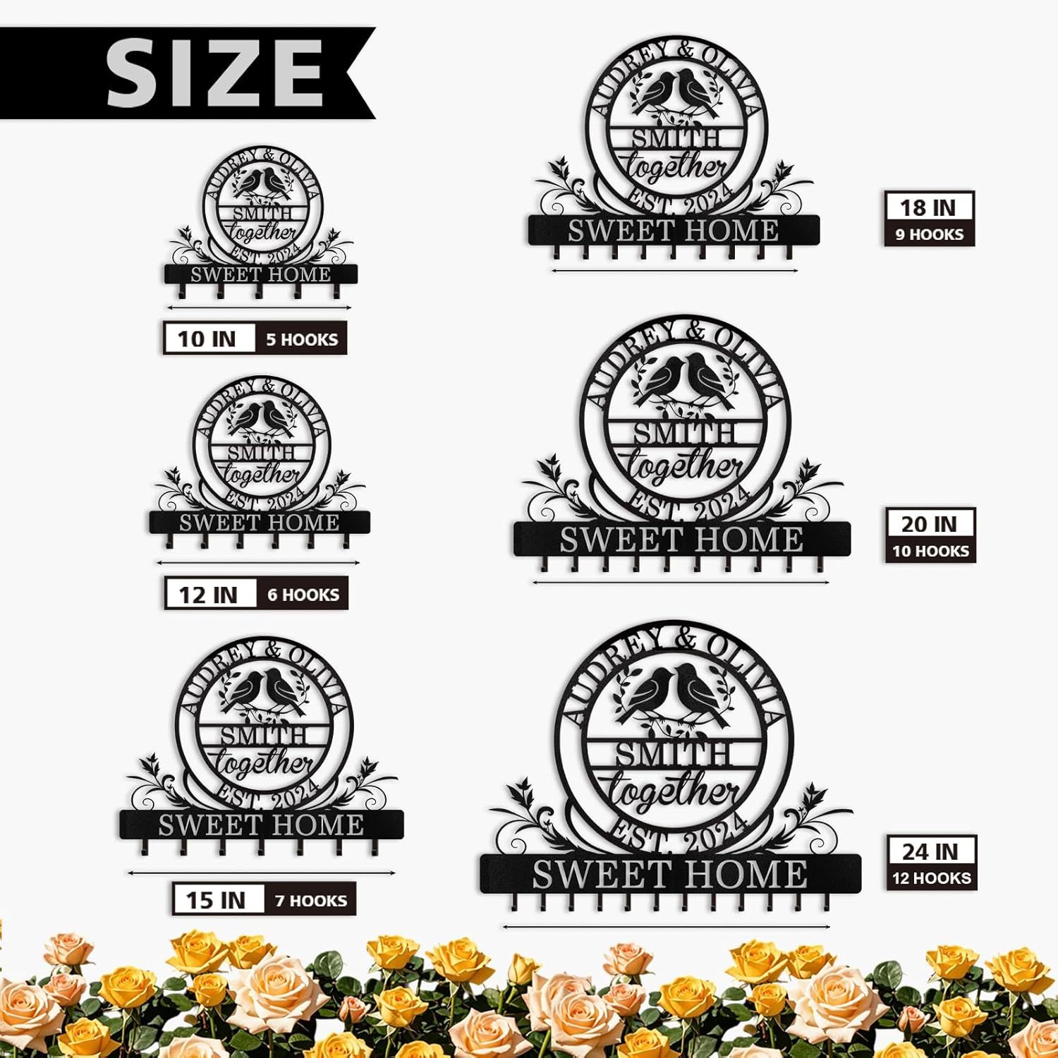 Personalized Key Holder for Wall, Metal Key Rack Wall Mount with Couple's Name-MetalsignX