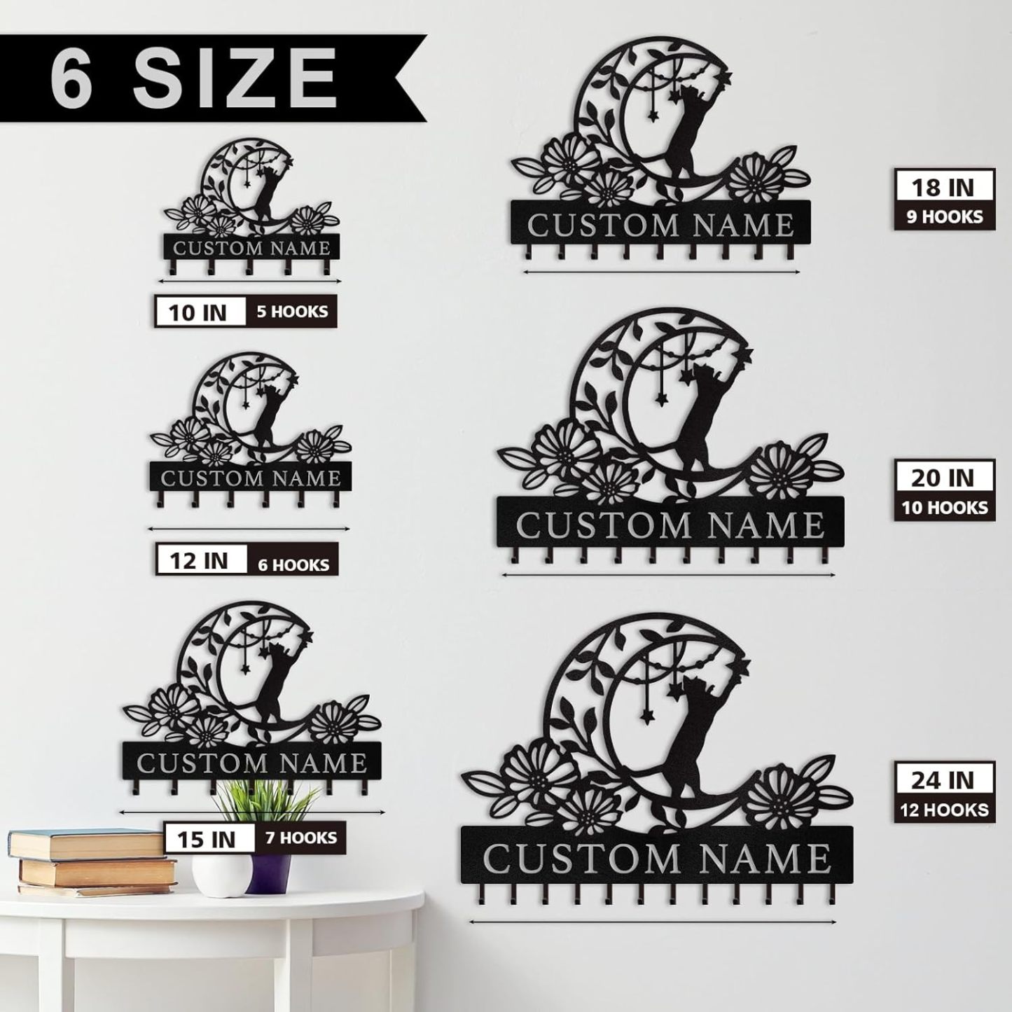 Moon Cat Metal Key Holder ,Cute Cat Wall Hook for Cat Lovers-MetalsignX