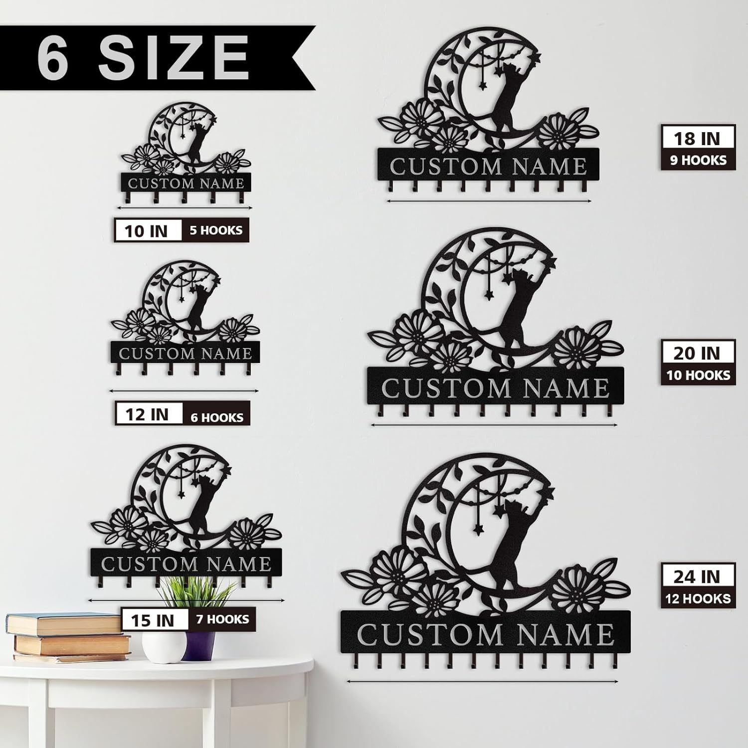 Moon Cat Metal Key Holder ,Cute Cat Wall Hook for Cat Lovers-MetalsignX