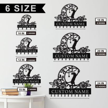 Moon Cat Metal Key Holder ,Cute Cat Wall Hook for Cat Lovers-MetalsignX