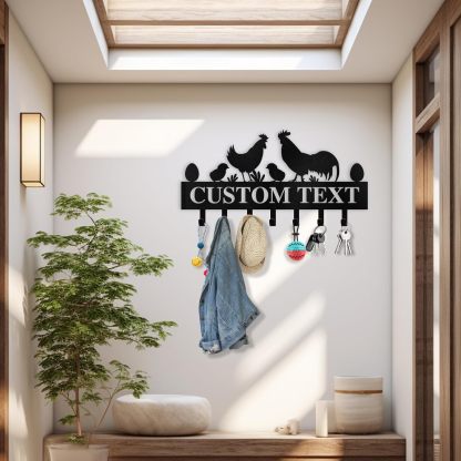 Personalized Key Holder for Wall, Key Rack Wall Mount with Chicken Design-MetalsignX