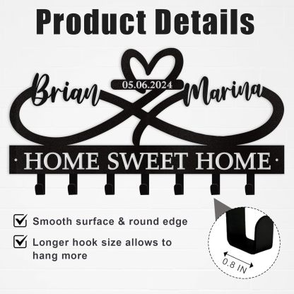 Custom Key Holder for Wall with Couple's Name, Heart Key Rack Wall Mount-MetalsignX