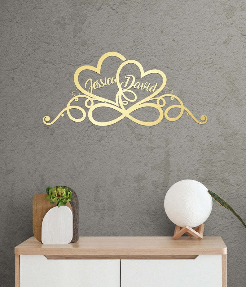 Personalized Wedding Gift for Couple Heart Sign with Names and Wedding Date Metal Sign-MetalsignX