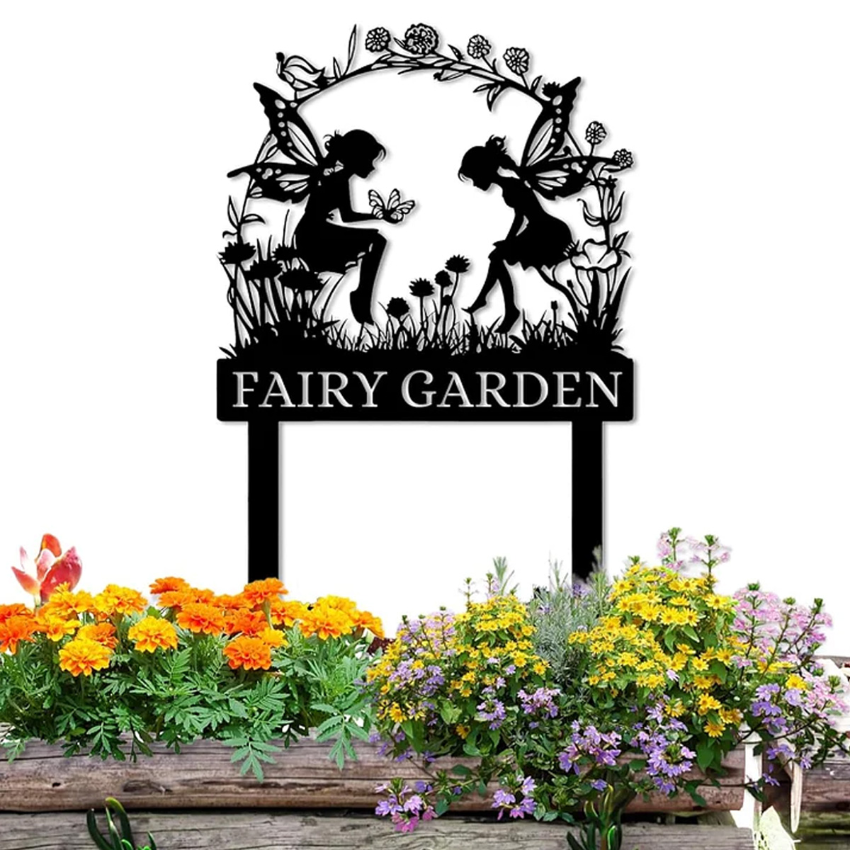  Rustic Metal Sign for Flower Beds & Magical Gardens, Handmade Fairy Garden Marker-MetalsignX