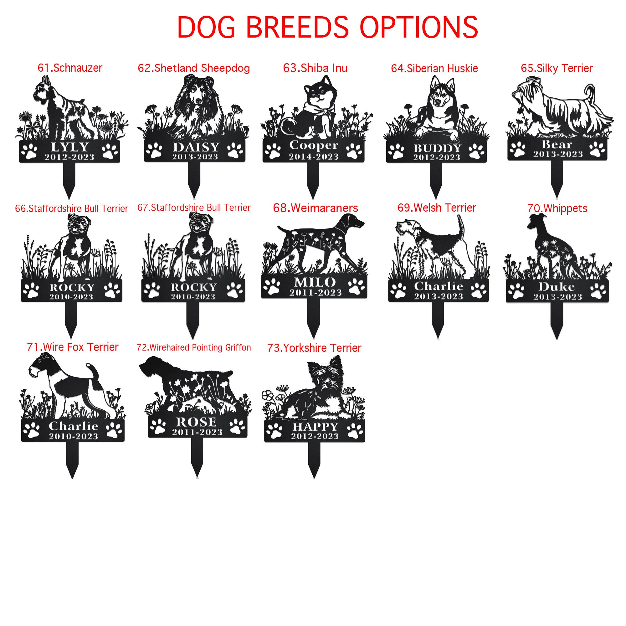 Custom Dog Memorial Stake, Dog Grave Marker, Every Dog Breed Metal Stake, Personalized Dog Garden Sign, Pet Loss Gift, Garden Decor Metal