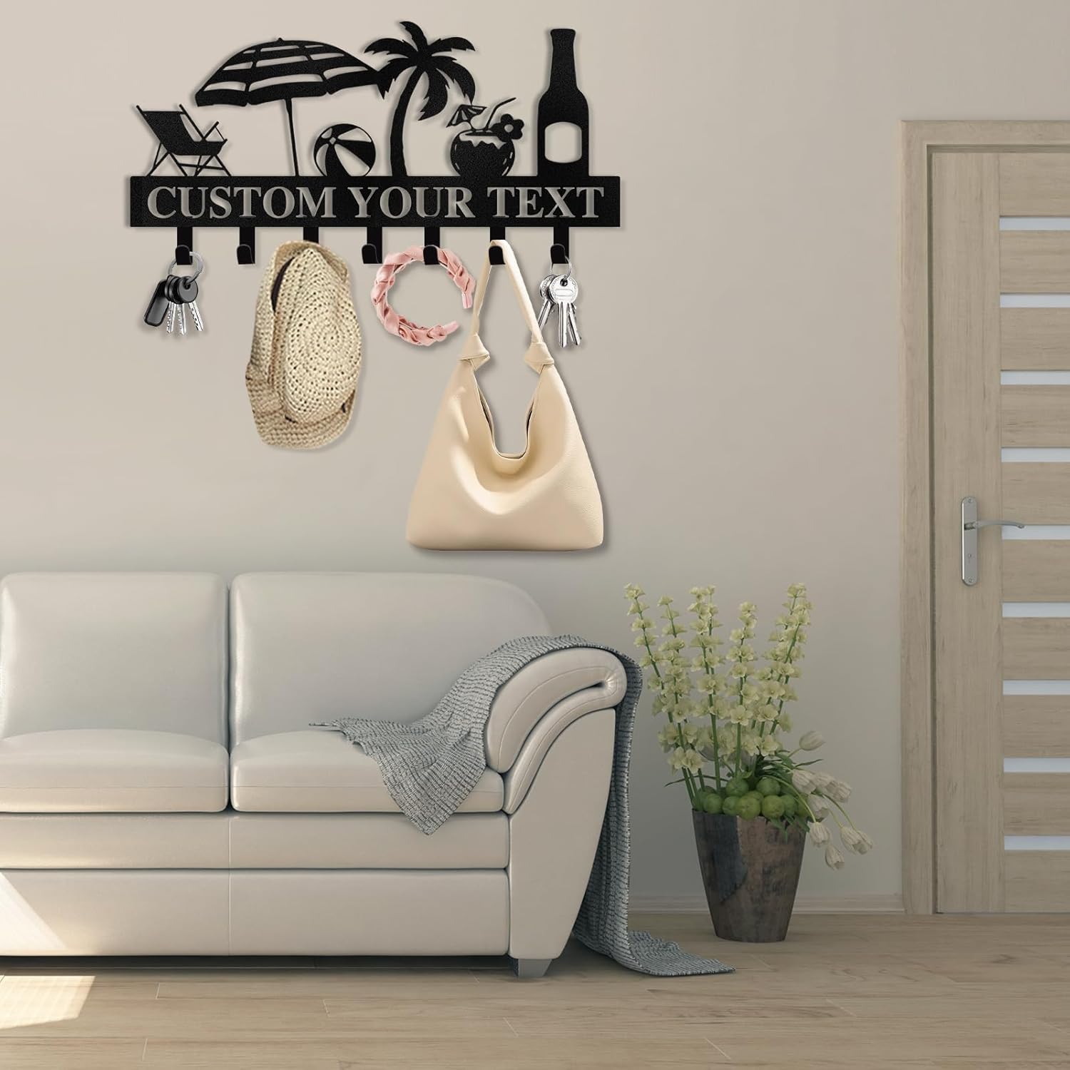 Personalized Key Holder for Wall, Beach Theme Key Holder Wall Mounted-MetalsignX