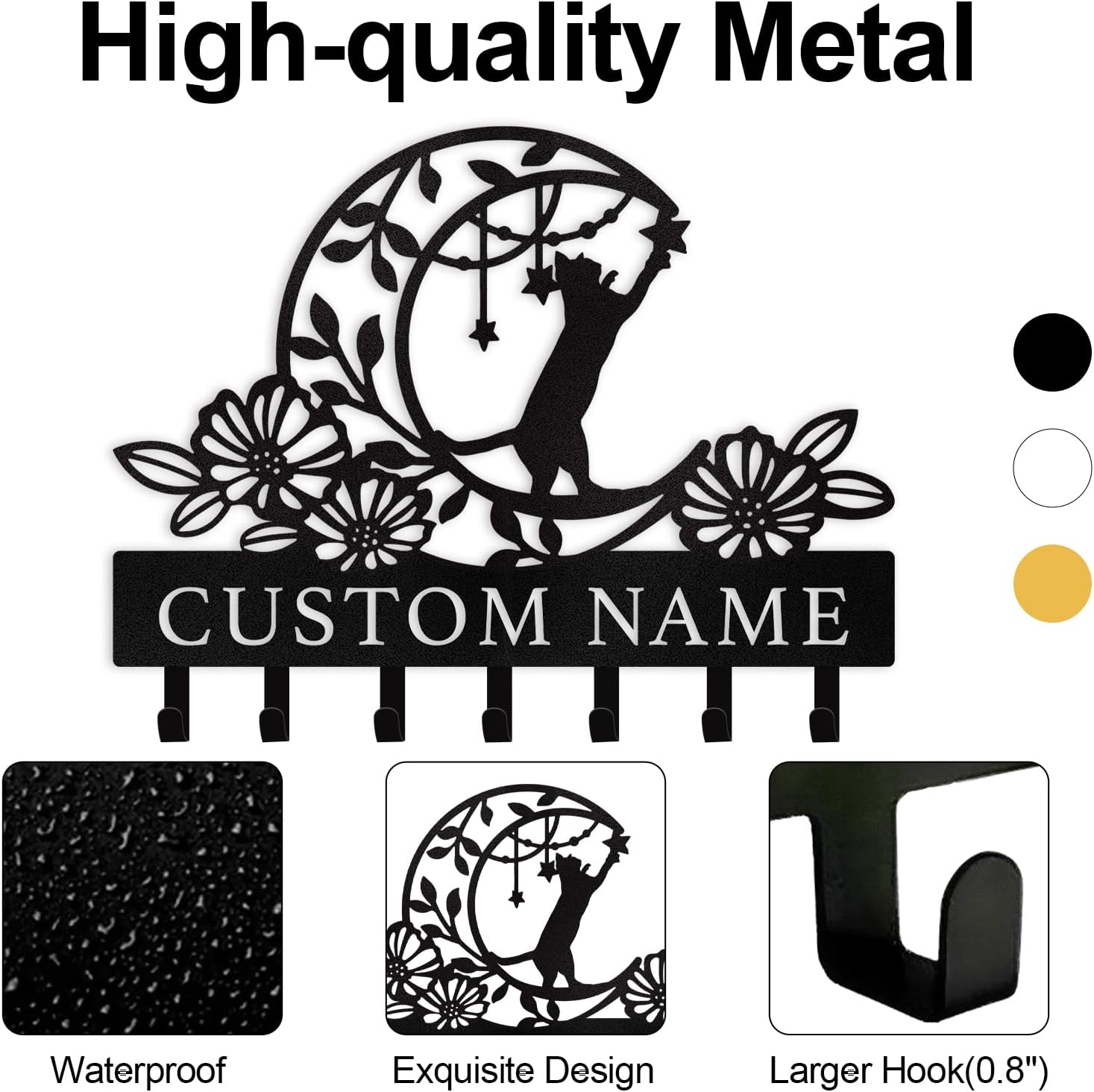 Moon Cat Metal Key Holder ,Cute Cat Wall Hook for Cat Lovers-MetalsignX