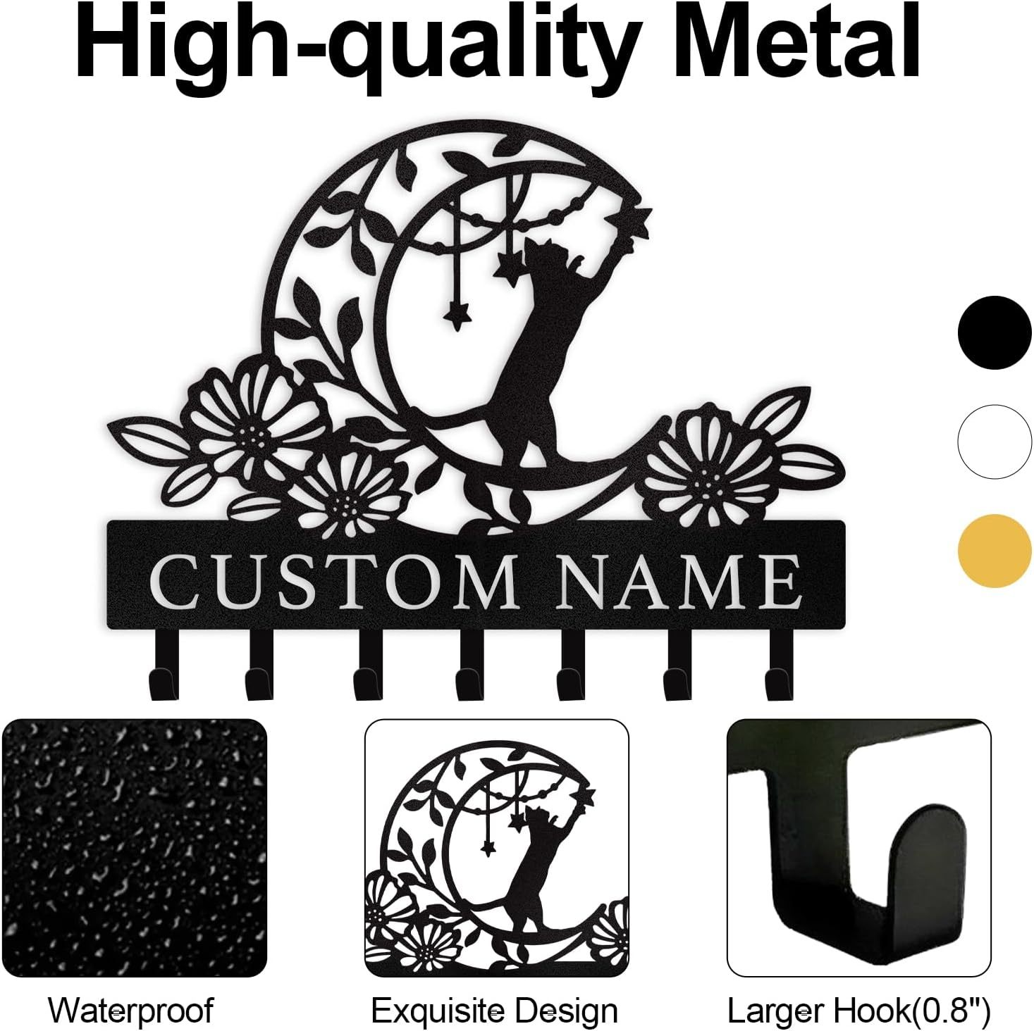 Moon Cat Metal Key Holder ,Cute Cat Wall Hook for Cat Lovers-MetalsignX