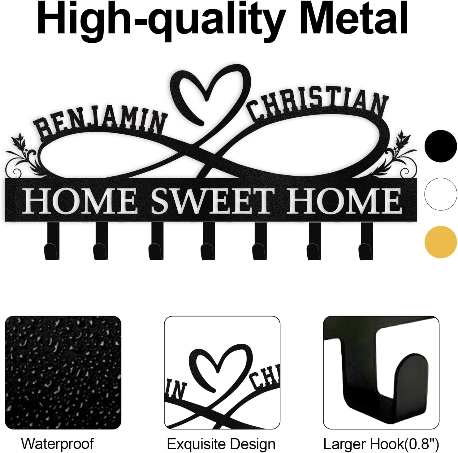 Custom Name Metal Key Holder Wall Mount, Organizer Rack for Home Entryway-MetalsignX