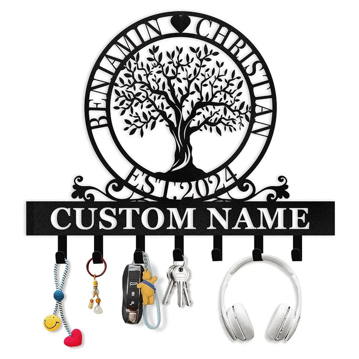 Custom Name Metal Key Holder Wall Mount, Organizer Rack for Home Entryway-MetalsignX