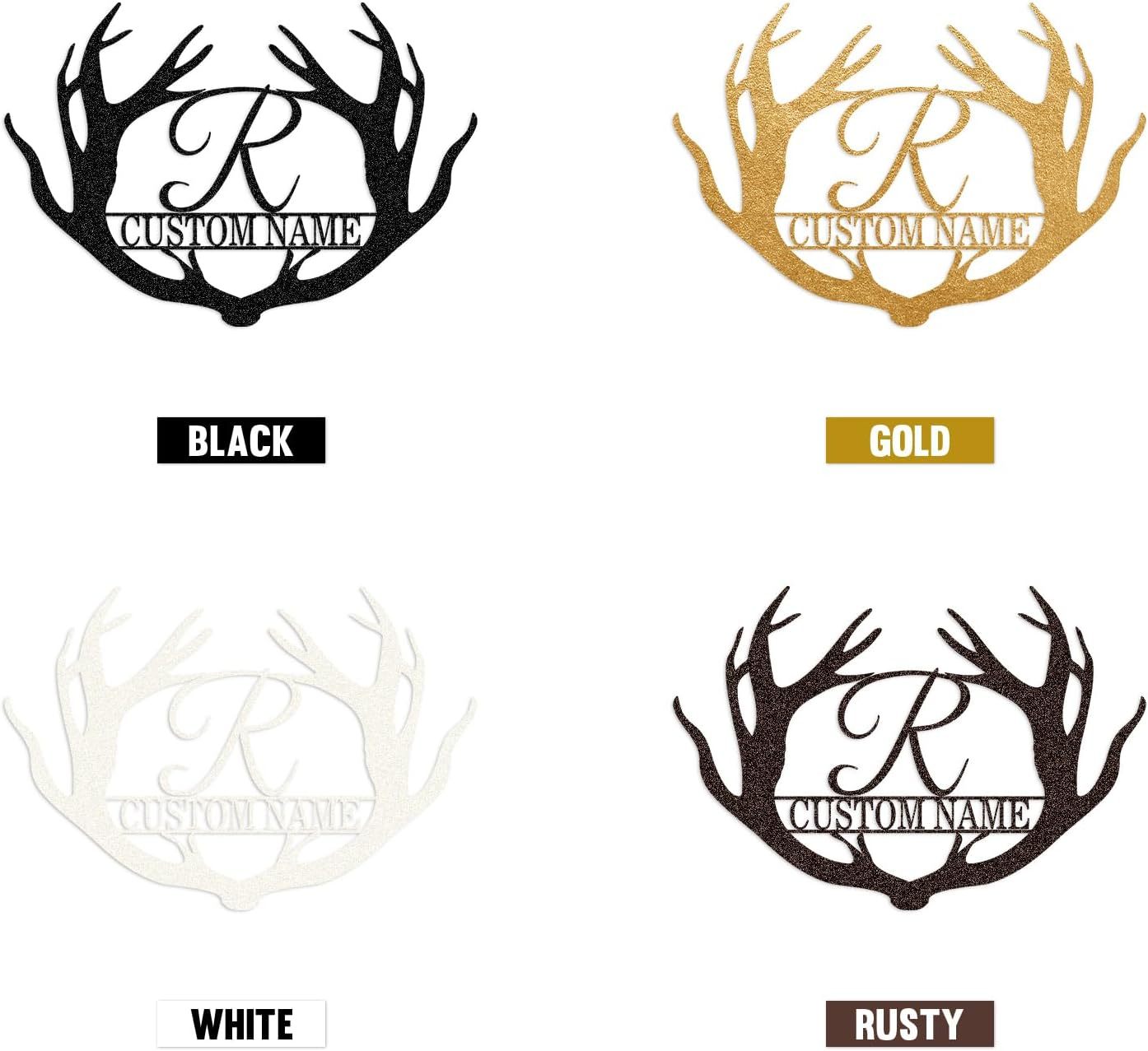 Personalized Metal Name Sign, Deer Antlers Monogram, Family Last Name Wall Art, Rustic Home Decor & Wedding Gifts-MetalsignX