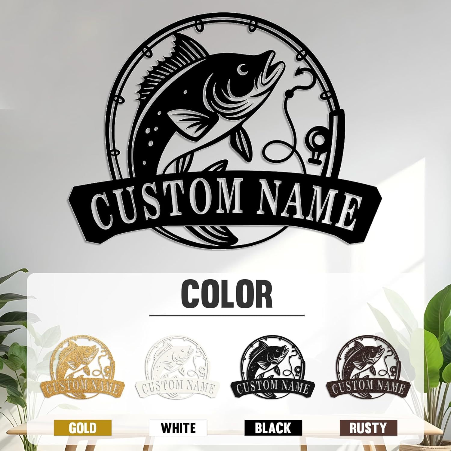 Personalized Largemouth Bass Metal Sign, Custom Fishing Last Name Sign for Home, Fish Family Signs Wall Decor-MetalsignX