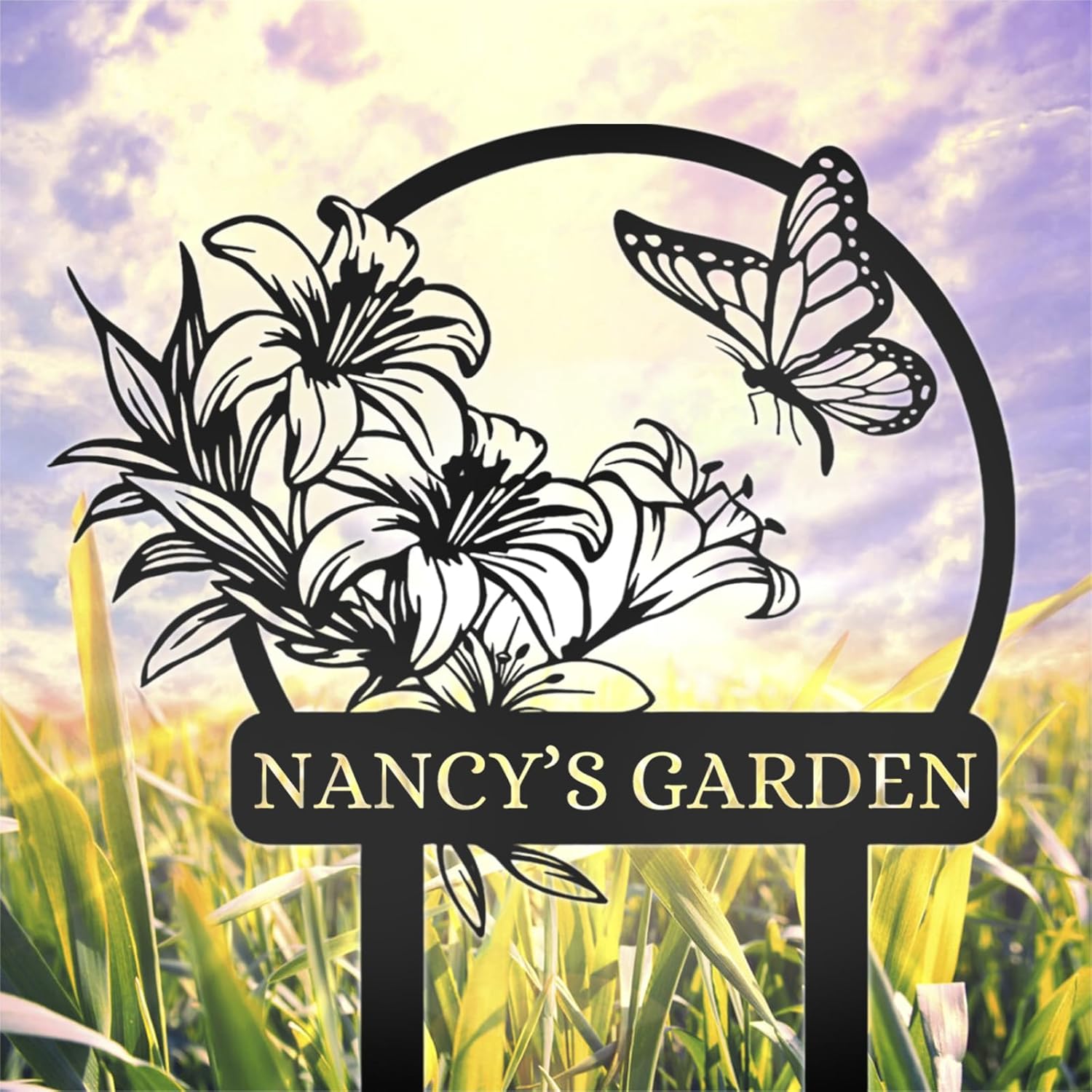 Personalized Garden Signs, Customized Metal Yard Sign Stakes, Custom Butterfly Garden Name Sign,-MetalsignX